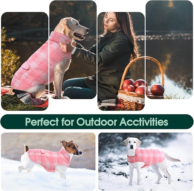 Kuoser Reversible Winter Coat, British Style Jacket for Small Medium Dogs - Warm, Windproof Puppy Cold Weather Vest, Pink M