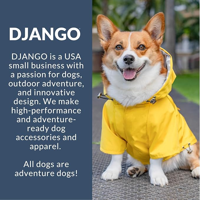 DJANGO Highland Dog Jacket & Raincoat – Water-Repellent, Lined Dog Coat with Hood, Adjustable Fit & Harness Hole – Lightweight Rain & Wind Jacket for Small & Medium Dogs up to 30 lbs (Yellow, Medium)