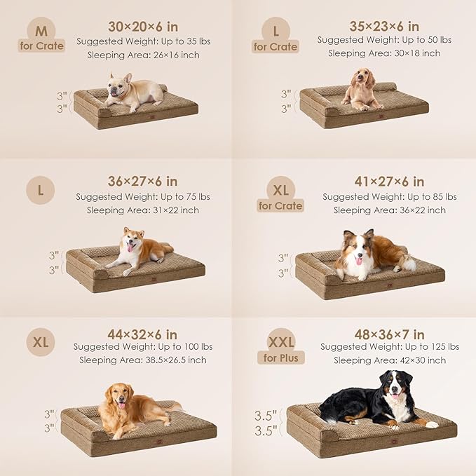 EHEYCIGA Memory Foam Dog Bed XXL, Giant Dog Bed Orthopedic with Washable Removable Cover, Waterproof Pet Bed Couch for Jumbo Dogs, 48x36x7 Inches, Camel