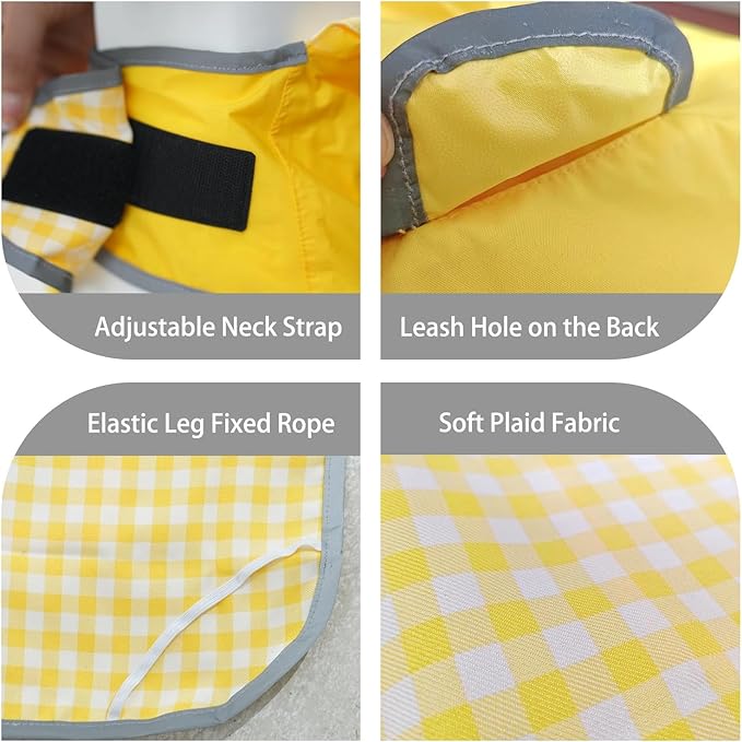 MAMORE Dog Raincoat Reversible,Waterproof Dog Rain Coat Hooded Slicker Poncho with Reflective Strip, Plaid Double Layer Rain Jacket for Small Medium Large Dogs (Yellow, X-Large)