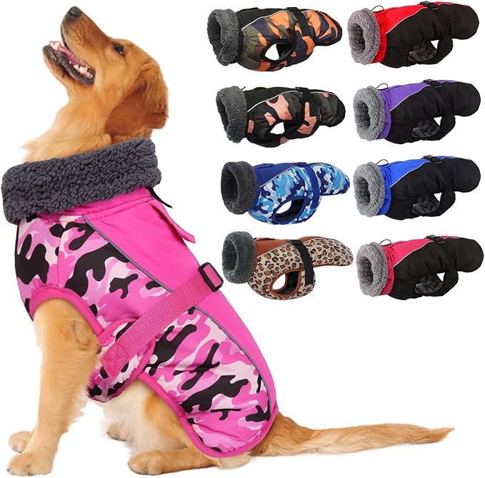 IECOii Extra Warm Dog Coat - Reflective Adjustable Jacket with Buckle & Fleece Turtleneck for Small to Extra Large Dogs