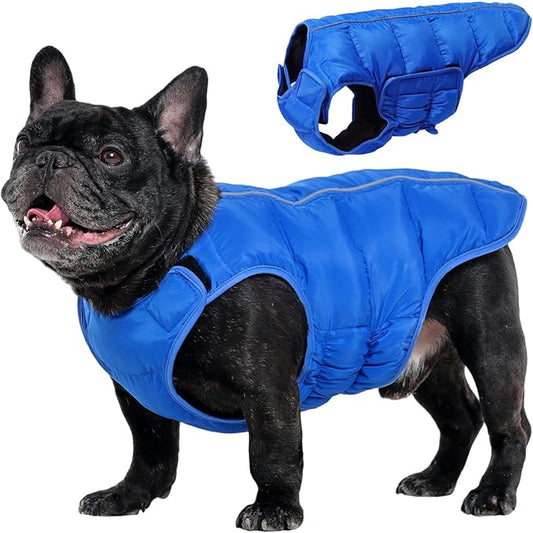 Kuoser Dog Puffer Jacket Warm Dog Coat for Extra Small Dogs, Windproof Reflective Pet Padded Vest Cold Weather Clothes Puppy Snowsuit with Hook & Loop Coats, Easy On/Off, Blue XS