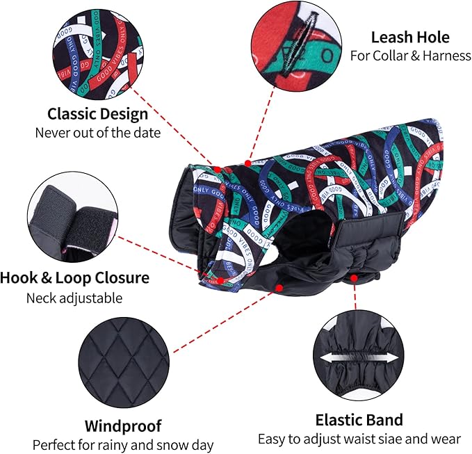 CuteBone Winter Dog Coat Waterproof Windproof Jacket Reversible Vest Thick Adjustable Dog Cold Weather Coat Soft with Leash Hole