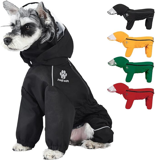 PINA Waterproof Dog Jacket with Hood, Lightweight with Leash Hole, Dog Poncho with Reflective Strap - Full Wrap protect