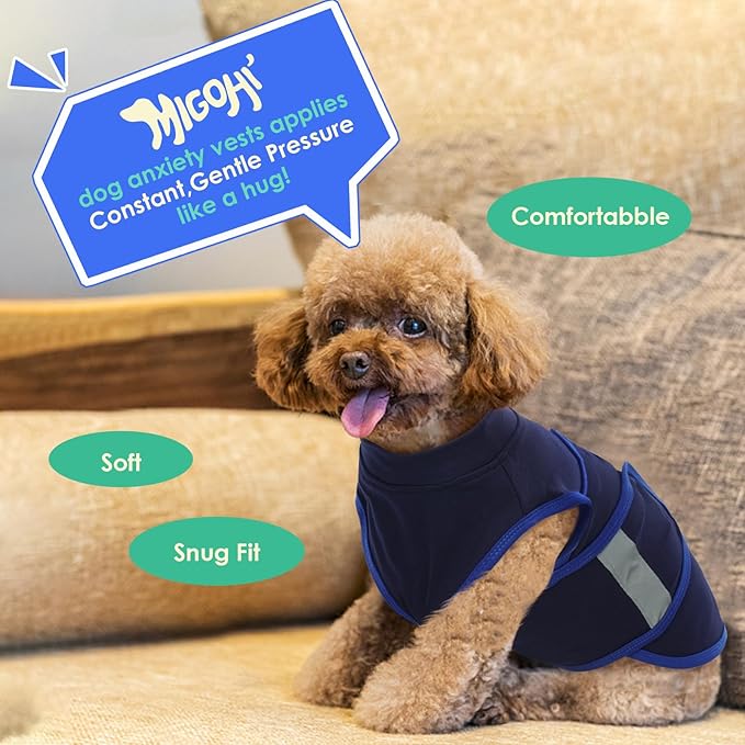 MIGOHI Dog Anxiety Relief Coat,Comfort Anxiety Vest for Dogs,Adjustable Anxiety Calming Wrap for Fireworks,Thunderstorms,Travel, Separation, Dog Anxiety Jacket for Small Dogs,M,NavyBlue