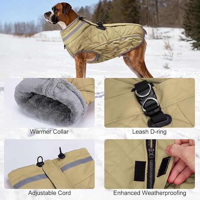 Dog Coat, Warm Dog Winter Coat for Medium Dogs, Waterproof Jacket with Harness Built in, Reflective Turtleneck Cold Weather Coats with Zipper,Pet Fleece Vest Snow Jacket, Brown M