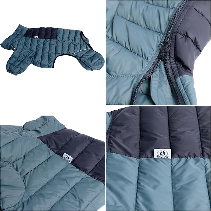 ArmyGreen Dog Jumper, Windproof, Reflective - Dirigible Winter Jacket for S, M, L - Zip, Adjustable Sizes