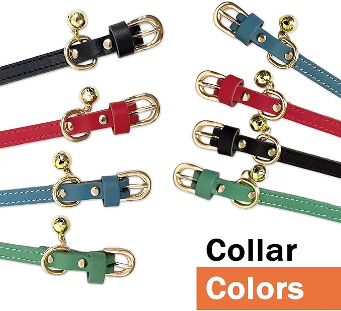 Guiding Star Leather Collar for Puppy, Cute Soft Thin Dogs Collars for Small Medium Dogs, Cat Collar with Bell (Red, XXS, 6.2"-10")