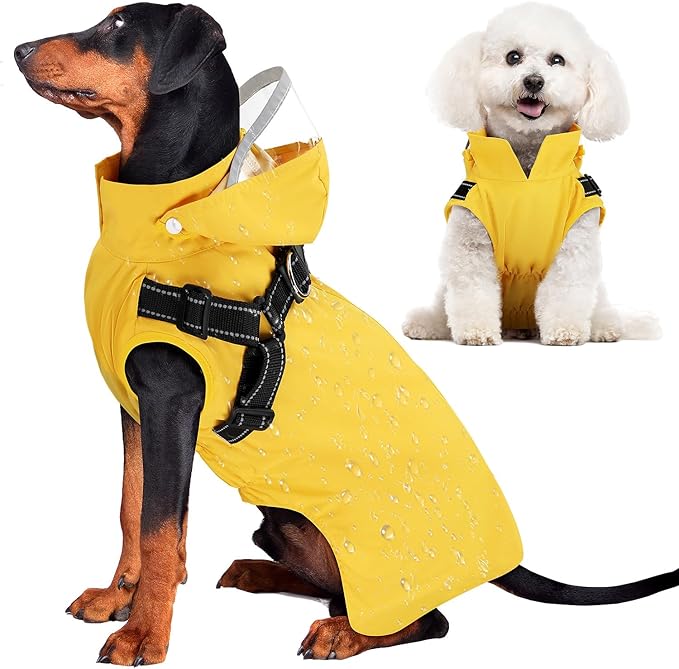 Lukovee Dog Raincoat - Waterproof Rain Jacket with Harness & Removable Hood, Reflective Double Layer Dog Rain Coat Poncho for Small Medium Large Dogs Puppy (3XL, Y)