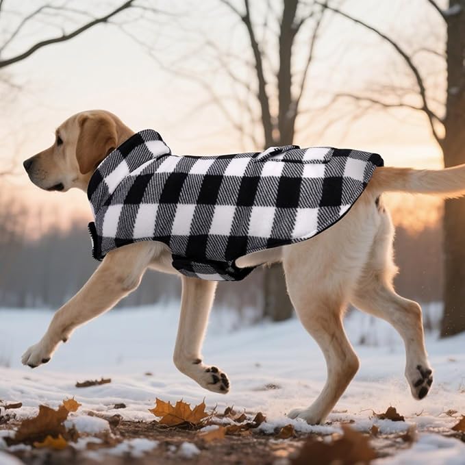 ASENKU Dog Winter Coat, Fleece Doggie Jacket Plaid Reversible Vest Waterproof Windproof Cold Weather Clothes for Small Medium Large Dogs (XXL, White)