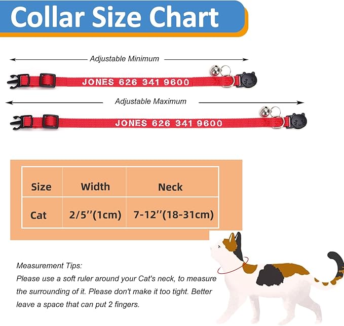 Personalized Cat Collars, Embroidered with Pet Name and Phone Number, Adjustable Nylon Breakaway Safety Release Buckle ID Collar,Custom Text with Bell for Cat or Kitten,Orange