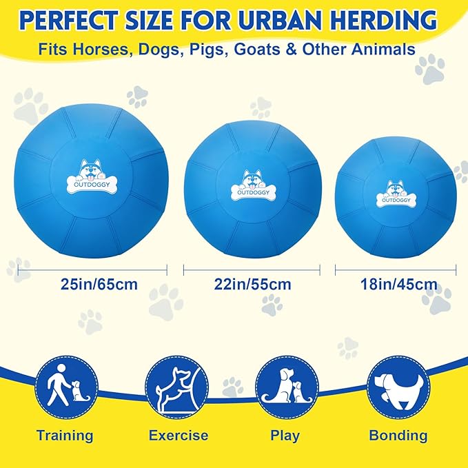 Herding Ball for Dogs 22 Inch - Dual-Layer Heavy Duty Herding Ball for Australian Shepherds, Border Collies & Cattle Dogs | Outdoor Herding Toy for Medium/Large Dogs - Backyard Training and Play-Blue