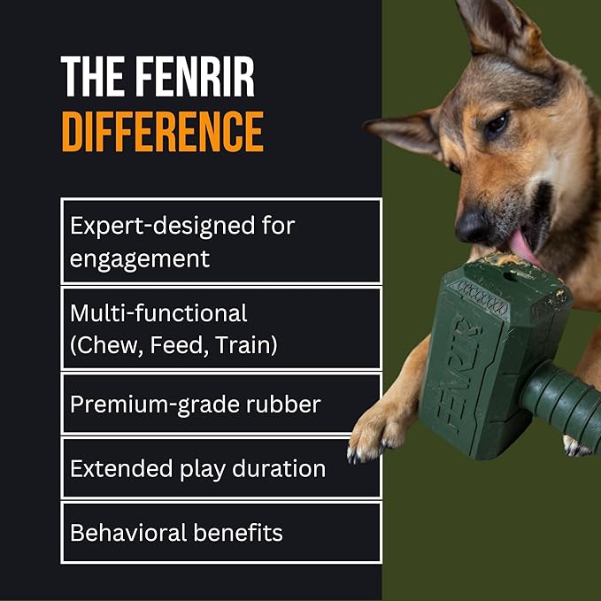 Fenrir Hammer Dog Chew Toy Strong Rubber Stuffable Enrichment Toy for Chewers (Blue, Large)