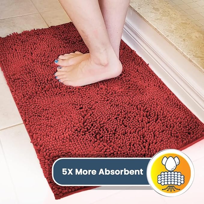 Muddy Mat® AS-SEEN-ON-TV Highly Absorbent Microfiber Door Mat and Pet Rug, Non Slip Thick Washable Area and Bath Mat Soft Chenille for Kitchen Bathroom Bedroom Indoor and Outdoor - Red 36" x 120"
