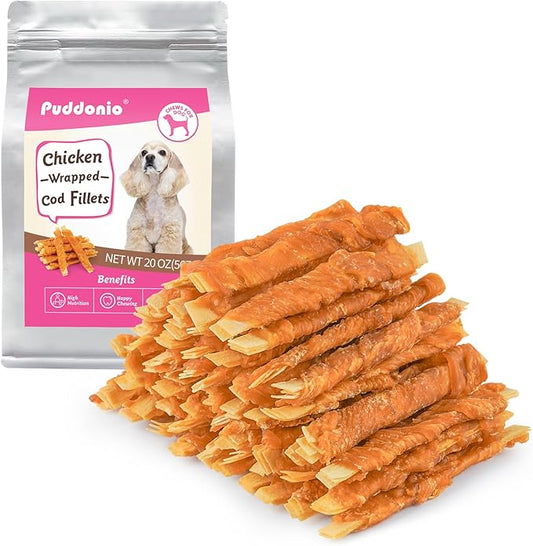 Dog Treats, Chicken Wrapped Cod Fillets, Rawhide Free Healthy Dog Snacks, Soft Dog Treats for Small Dogs, 20 oz