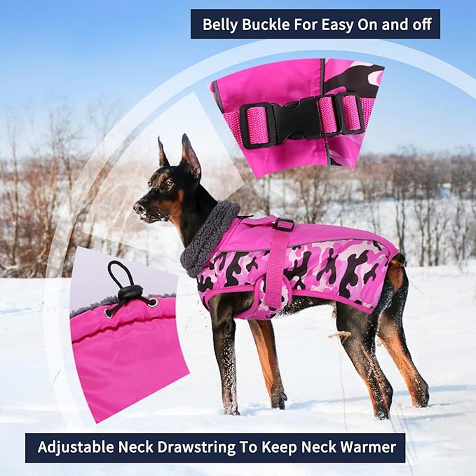 IECOii Extra Warm Dog Coat - Reflective Adjustable Dog Jacket with Buckle Fleece Turtleneck for Cold Weather - Soft Winter Coat for Small, Medium, Extra Large Dogs