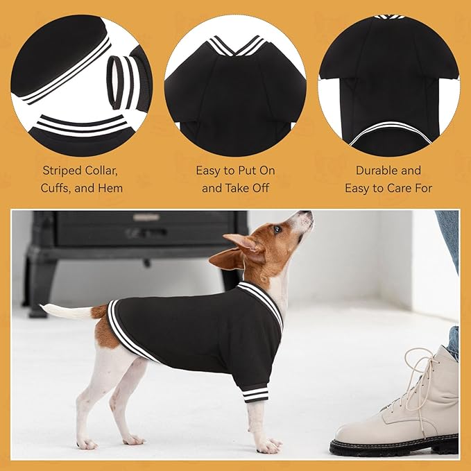 Dog Sweater Brushed Fleece Baseball Jacket Soft Warm Pet Sweatshirt Dog Sweaters for Small Dogs Puppy Sweater Boy Girl Pet(Black-XS)