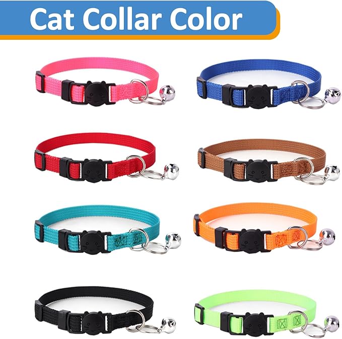 Personalized Cat Collars, Embroidered with Pet Name and Phone Number, Adjustable Nylon Breakaway Safety Release Buckle ID Collar,Custom Text with Bell for Cat or Kitten,Blue