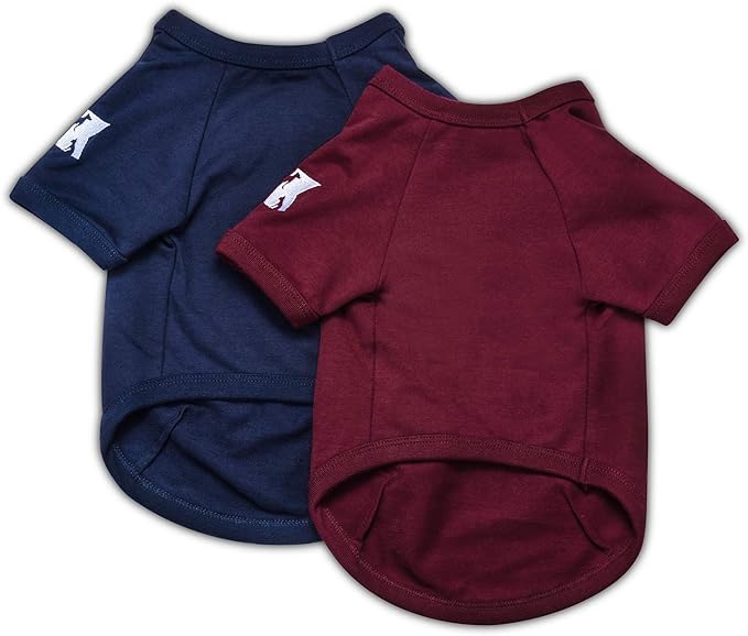Koneseve Dog Shirts Soft Cotton Dog Clothes Stretchy T-Shirt for Small Medium Large Dogs Cat Shirt Breathable Puppy Outfit Kitten Apparel Pet Pullover Tee Blank Basic Sweatshirt 2-Pack Blue & Red 5XL
