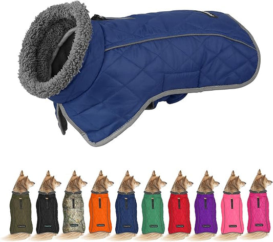 Fragralley Dog Coat Small, Waterproof Dog Jacket with Warm Fleece Lining, Adjustable Reflective Dogs Winter Coat, Turtleneck Pet Coats for Cold Weather (Blue S)