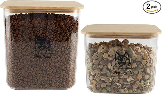 Pet Food Storage Containers, 2Pack Airtight Plastic Dog Cat Food Storage Container with Bamboo Lid,Dog Treat Container Jars Set,Treats Canister for Kitchen or Countertop,BPA Free, Clear