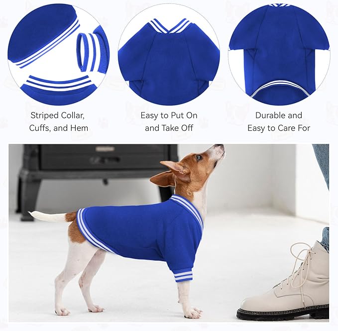 Dog Sweaters for Medium Dogs, Brushed Fleece Dog Sweater Baseball Jacket Soft Warm Pet Sweater Clothes Medium Sized Boy Girl Pet(Blue-M)