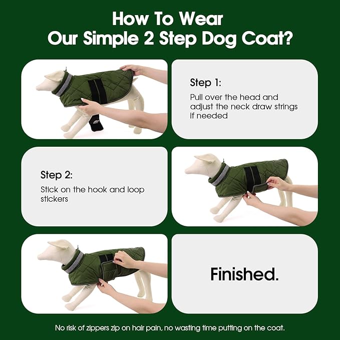 Dog Winter Coat Warm Padded Puppy Jacket Windproof Water Resistant Clothes for Small Medium Large Pets Christmas Sweater Outfit Vest(Green, 2XL)