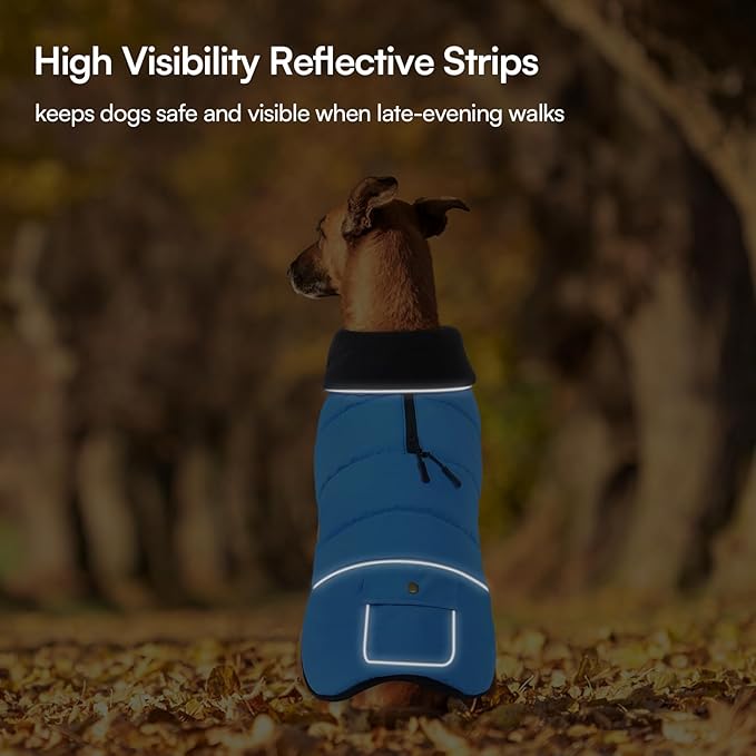 Dog Coat, Large Dog Jacket, Windproof Dogs Puffer Jacket, Fleece Lined Warm Dogs Winter Coat with Harness Hole(Blue 2XL)