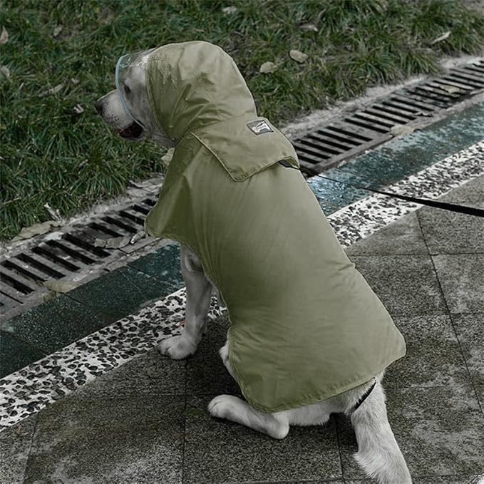Pet Raincoat Packable Hooded Dog Rain Jacket Reflective Strips Lightweight Adjustable Poncho for Small Medium Large Dogs Army Green XXXL