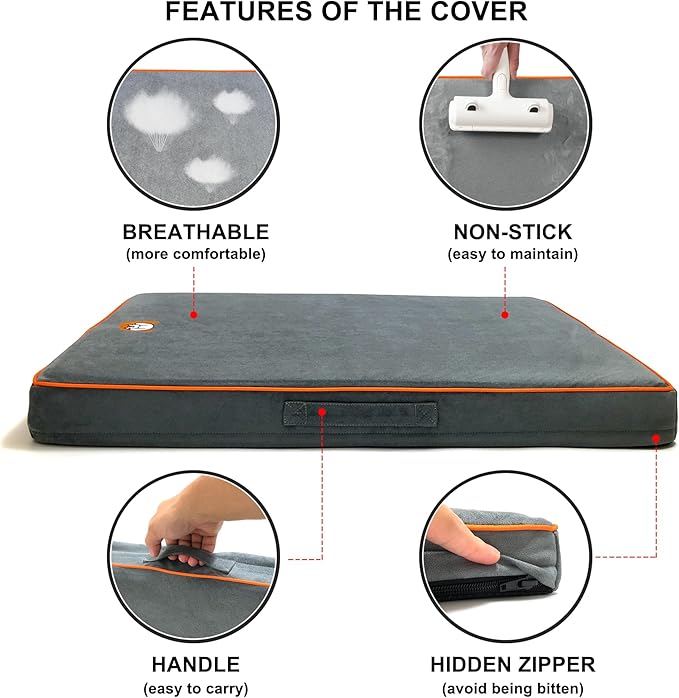 Dog Orthopedic and Crate Beds, Made of Memory and High Resilience Foram, Two-Sided Use, Providing Soft and Relatively Hard Support, with an Extra Inner Waterproof Protector (Gray, X-Small)