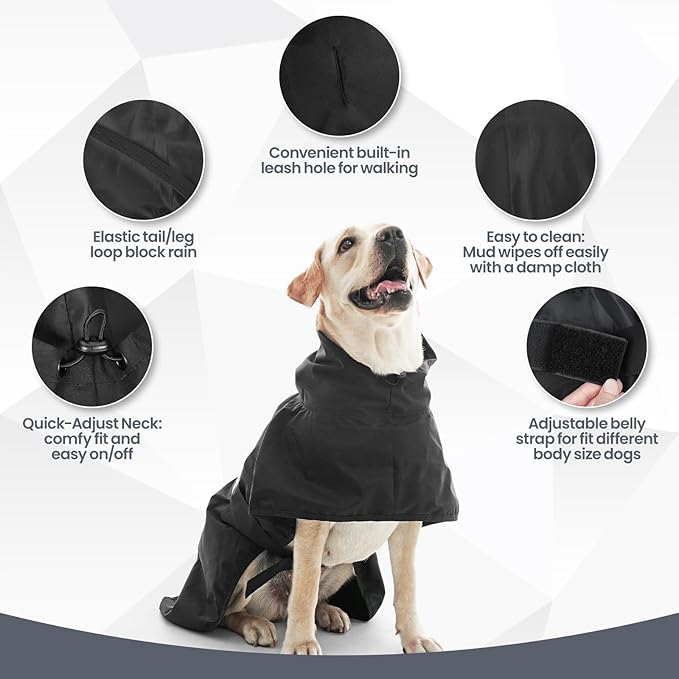 Nanaki Dog Rain Coats with Hood, Reflective Pet Raincoat with Leash Hole, Hooded Rain Ponchos for Rainny Snow Days,Windproof Waterproof Dog Coat Jacket Vest for Outdoor Hiking Walking Hunting Black L