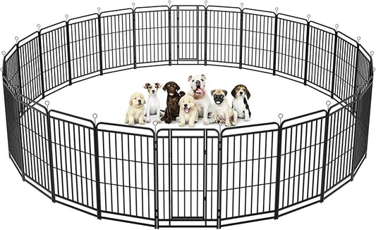 Square Steel Pipe Dog Fence Outdoor 24 Piece Panels 47" Height Anti-Rust Heavy Duty Dog Playpen with Doors Portable for Yard RV Camping, Total 54FT, 227 Sq.ft, Snowy Black