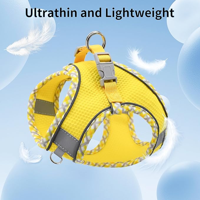 AIITLE Small Dog Harness - Breathable Double-Layer Jacquard No-Choke Vest, Durable Anti-Tear Fabric with Reflective Trim - Perfect for Running, Parties, Daily Walks (Yellow, XS)