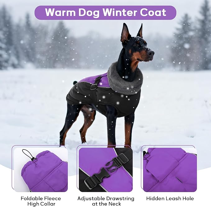 IDOMIK Dog Winter Coat, Reflective Waterproof Dog Jacket for Cold Weather, Warm Pet Coats for Small Medium Large Dogs, High Collar Doggy Fleece Snow Jacket, Winter Vest with Adjustable Buckle,S
