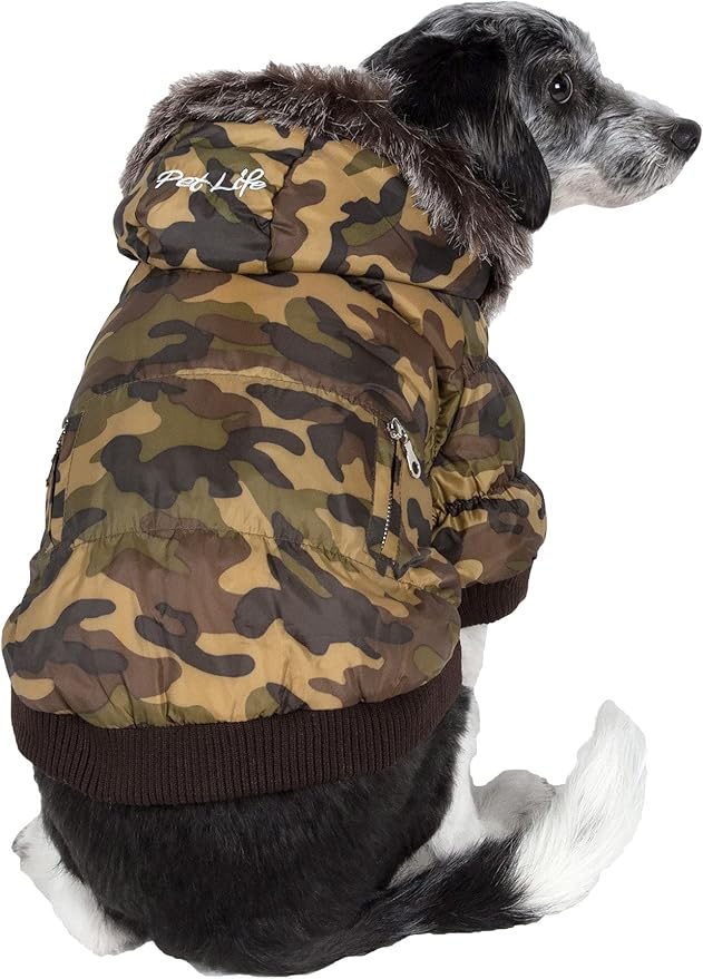 PET LIFE Classic Metallic Fashion Pet Dog Coat Jacket Parka w/ 3M Insulation and Removable Hood, X-Small, Camouflage