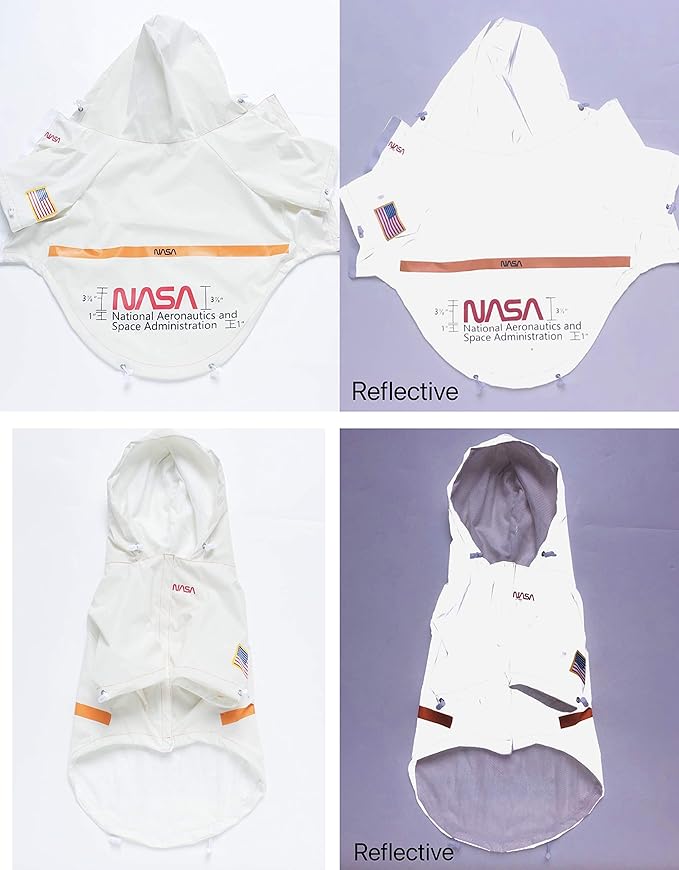 ChoChoCho NASA Dog Raincoats - Reflective Rain Jacket Water Proof, Dog Stylish Streetwear Outfit for Small Medium Large Puppies & Cats (White, 4XL)