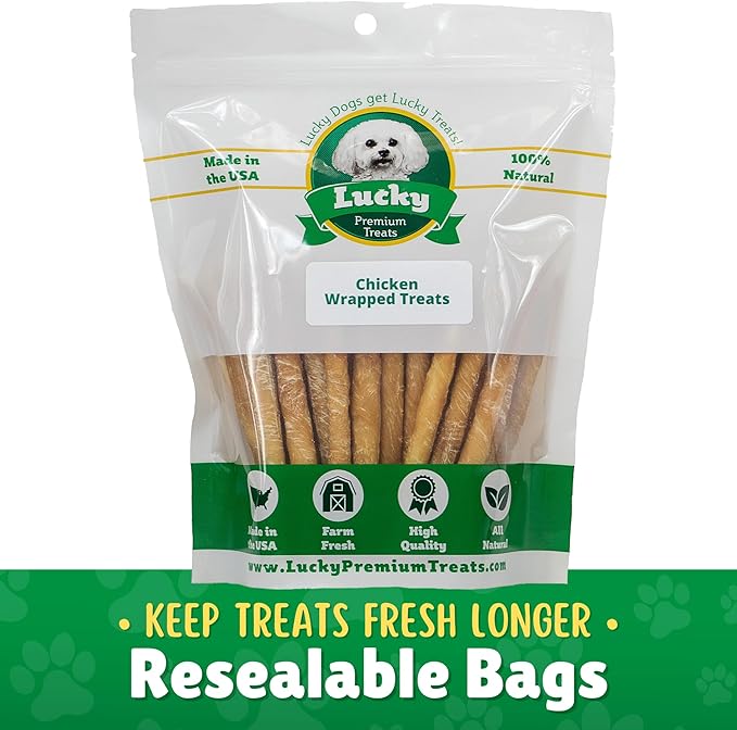 Chicken Wrapped Rawhide Dog Treats – 20ct. Rawhide Chew Sticks – Long Lasting Chews for Small Dogs Made in The USA with Natural Chicken and Beef Hide