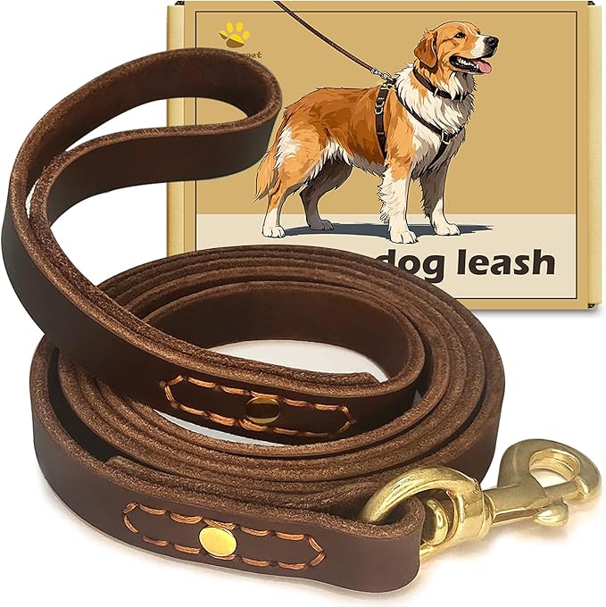 Leather Dog Leash 6 ft x 3/4 inch,Strong and Soft Heavy Duty Genuine Leather Dog Leash for Large, Medium, Small Dogs Premium Leather Leash for Dogs