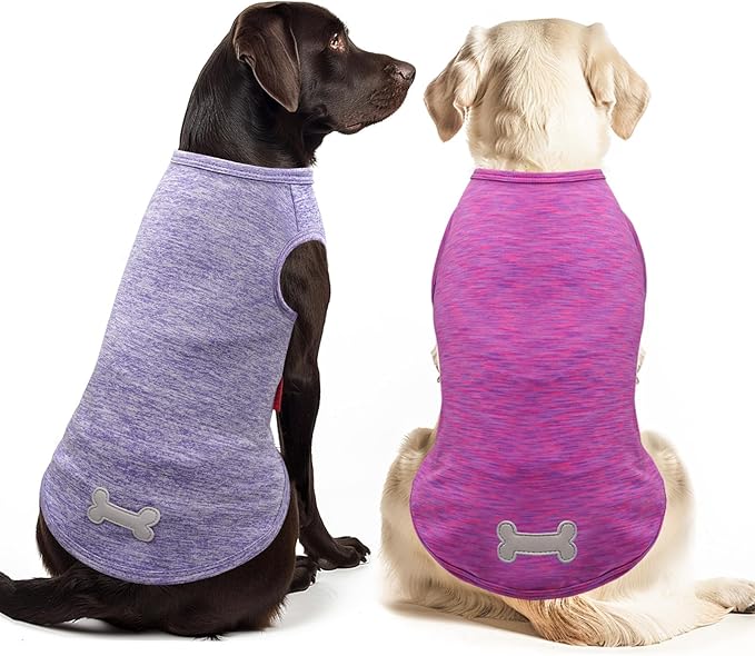 KYEESE 2 Pack Dog Shirts Quick Dry Soft Stretchy Pet T-Shirts with Reflective Label Tank Top Sun Protection Sleeveless Vest Dog Clothes for Small Medium Dogs, XX-Large, Purple+Pink