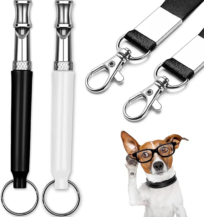 2 Pack Dog Whistle, Dog Whistle to Stop Barking Neighbors Dog, Adjustable Ultrasonic Silent Dog Training Whistles(Black and White with Lanyard)