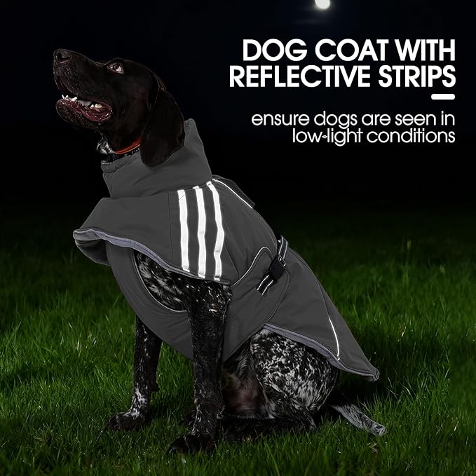 FUAMEY Dog Cold Weather Coats,Dog Winter Jackets for Large Dogs Warm Dogs Coat with Reflective Strips Waterproof Pet Snowsuit Thick Paded Pets Vest for Labrador Golden Retriever Grey 2XL