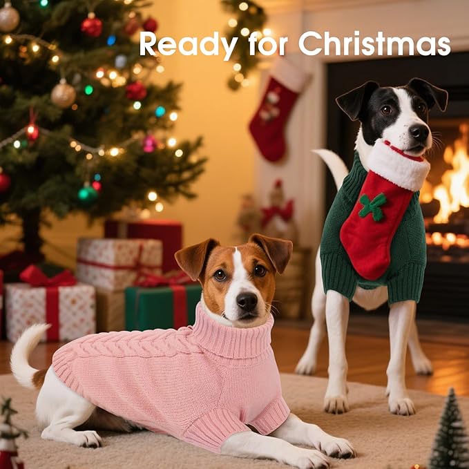 Dog Sweaters for Medium Dogs Classic Turtleneck Dog Christmas Sweater Thick Warm Pullover Female Puppy Pet Stretch Knitwear Fall Winter Clothes with Leash Hole(Pink, M)