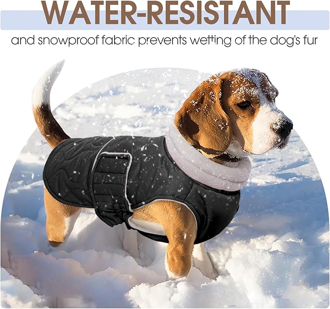 FUAMEY Dog Winter Coat Warm, Dogs Turtleneck Fleece Jacket, Waterproof Cold Weather Puppy Snowsuit with Harness Hole, Extra Small Sherpa Vest for Pet (Black, XS)