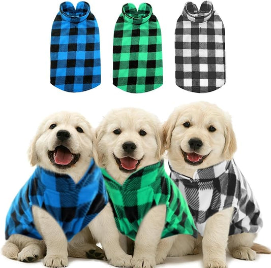 Kama Bridal 3 Pack Dog Coat - Spring, Autumn, Winter - Fleece Vest for Cats & Small/Medium Dogs - Blue, Green, Black Plaid (XS)