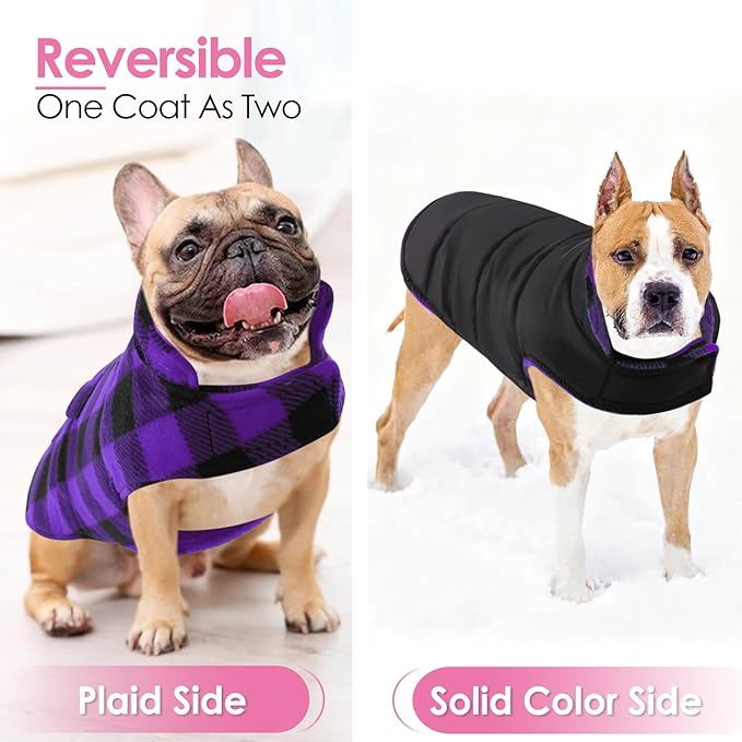 AOFITEE Dog Coat Plaid Dog Winter Coat for Large Dogs, Warm Dogs Jacket Christmas Sweater, Waterproof Pet Puffer Jacket, Reversible Pet Cold Weather Coats for Small Medium Large Pets, Purple XXXL