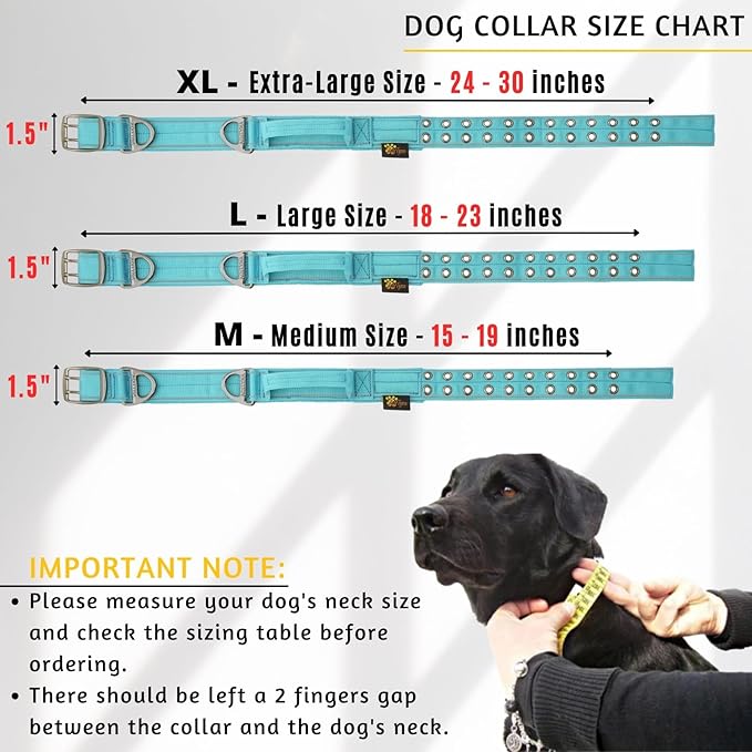 ADITYNA Heavy Duty Dog Collar for Large Dogs - Reflective Blue Collar with Handle for Training, and Walking - Wide, Thick, Tactical, Soft Neoprene Padded