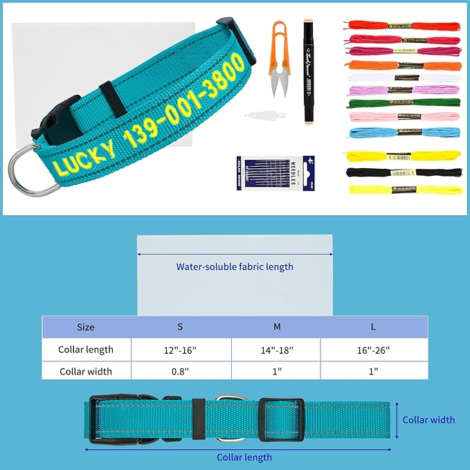 Personalized Embroidered Dog Collar - Custom Hand-Stitched Name & Number, Reflective Adjustable Pet Collar for Small/Medium/Large Dogs & Cats, Durable Nylon with Steel D-Ring (Gray, Small)