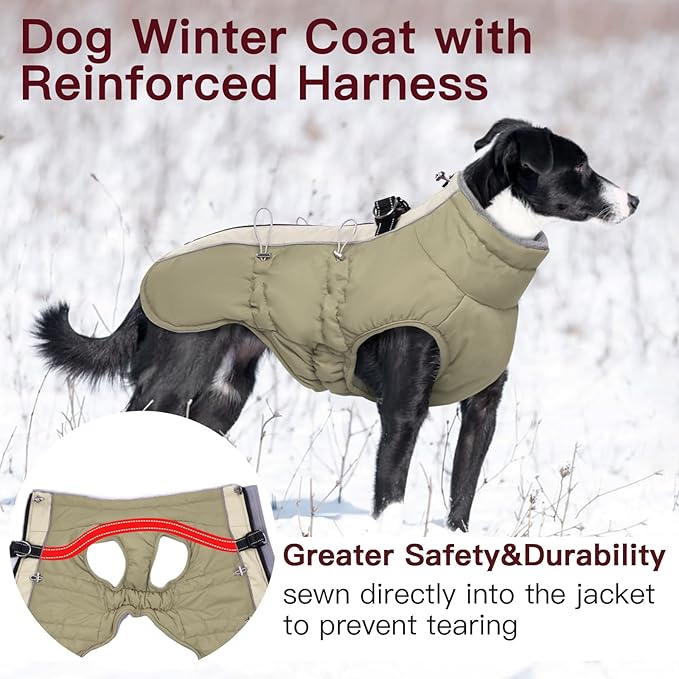 Medium Dog Coat Dog Winter Jacket,Warm Zip Up Snowsuit Dog Harness Vest Reflective Water-Resistant Dog Coat Dog Snow Jacket for Medium Dogs Jack Russell, Mini Schnauzer, Apricot