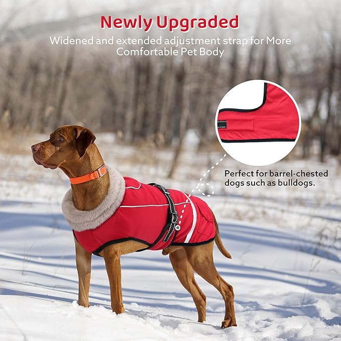 Dog Coat, Dog Winter Coat Jacket Waterproof for XL Large Dogs, Reflective Pet Vest Warm Fleece Cozy for Cold Weather, Dogs Snowsuit Windproof, Adjustable Buckle