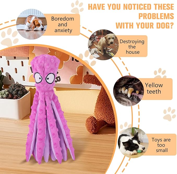 Dog Squeaky Toys Octopus, No Stuffing Plush Toys, Squeaky Octopus Dog Toy - Durable Plush for Puppies, Interactive Dogs Toys for Aggressive Chewers (Green+Orange)